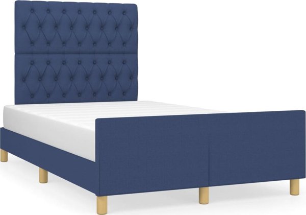 vidaXL Rama κρεβατιού με κεφαλάρι, μπλε, 120x200 cm, επενδεδυμένη με ύφασμα