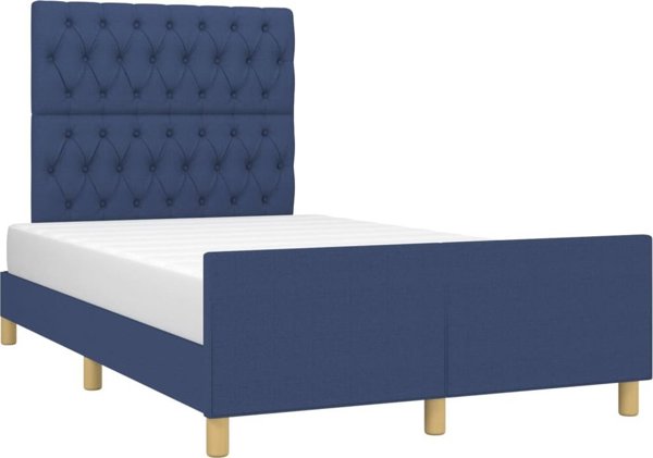 vidaXL Rama κρεβατιού με κεφαλάρι, μπλε, 120x200 cm, επενδεδυμένη με ύφασμα