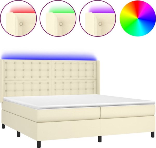 vidaXL Kρεβάτι κοντινεντάλ με LED, στρώμα, κρεμ, δερματίνη 200x200cm