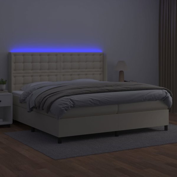 vidaXL Kρεβάτι κοντινεντάλ με LED, στρώμα, κρεμ, δερματίνη 200x200cm