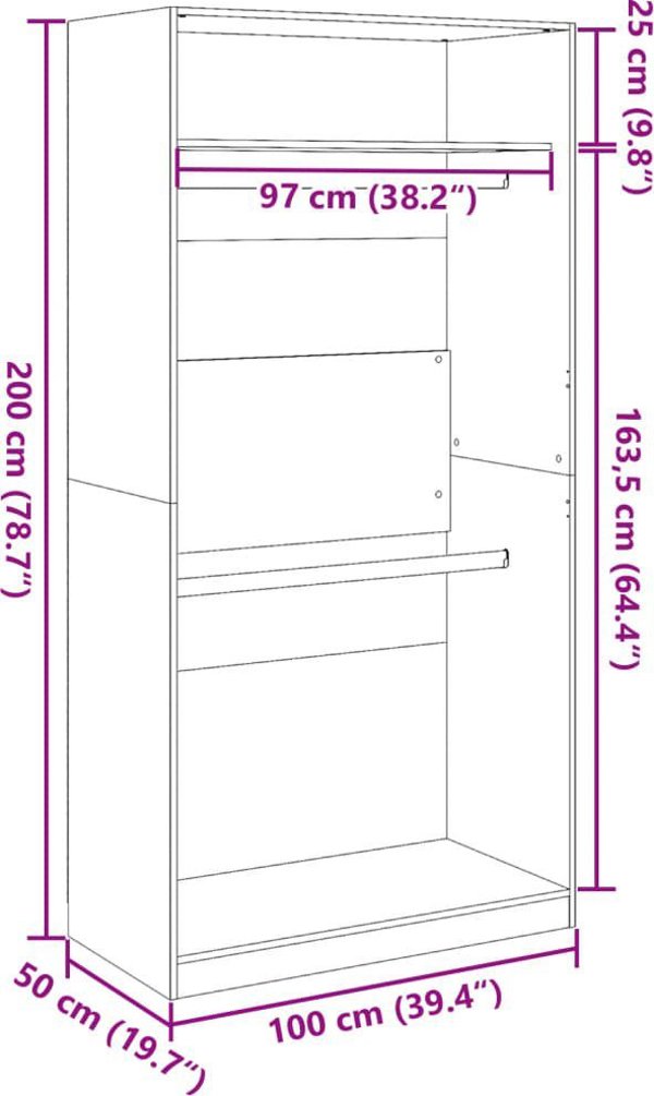 vidaXL Ντουλάπα, Sonoma Γκρι Δρυς, 100x50x200 εκ., Συνθετικό Ξύλο