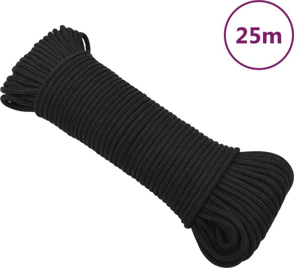 vidaXL Ναυτικό σχοινί μαύρο, μονοχρωμία, 4 mm, 25 m, πολυπροπυλένιο