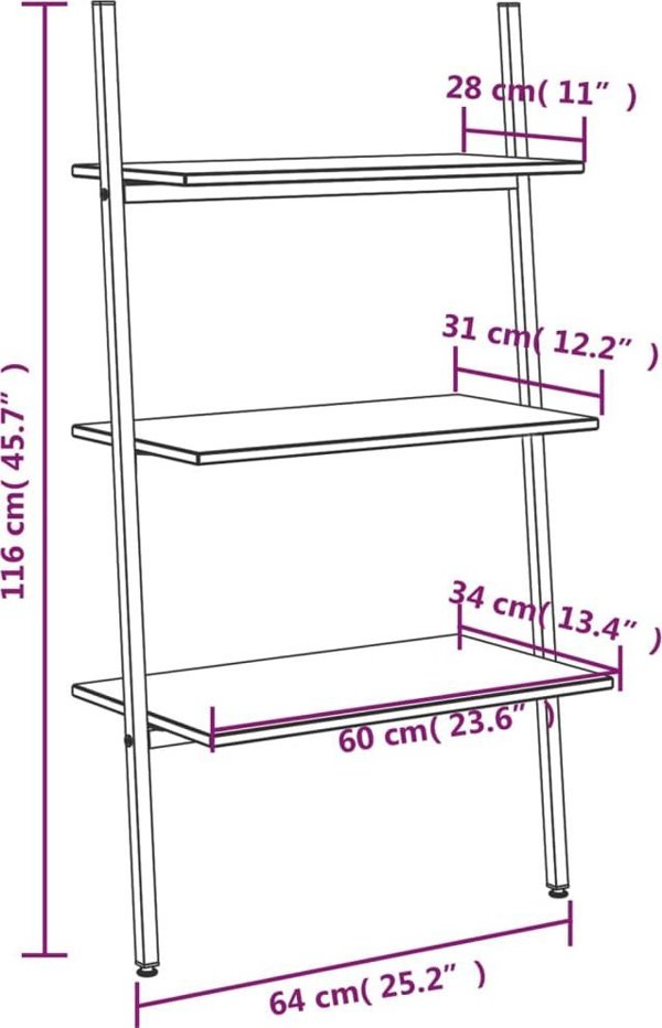 Ράφι Σκάλας με 3 Ράφια Μαύρο 64x34x116 cm