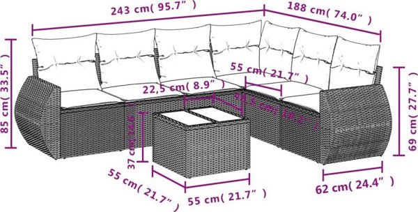 vidaXL Σετ 7 τεμαχίων καθιστικού κήπου με μαξιλάρια, μπεζ