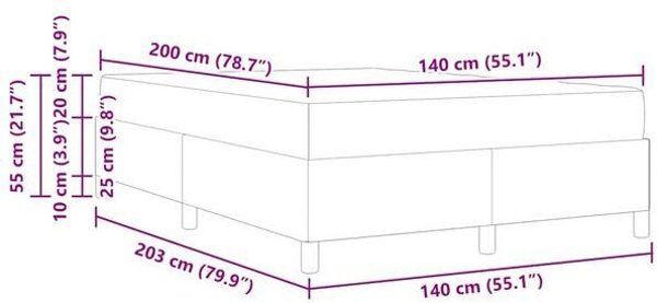 vidaXL Κρεβάτι με Στρώμα 140x200 cm, Υφασμάτινο Πλαίσιο Κρεβατιού, Σκούρο Πράσινο
