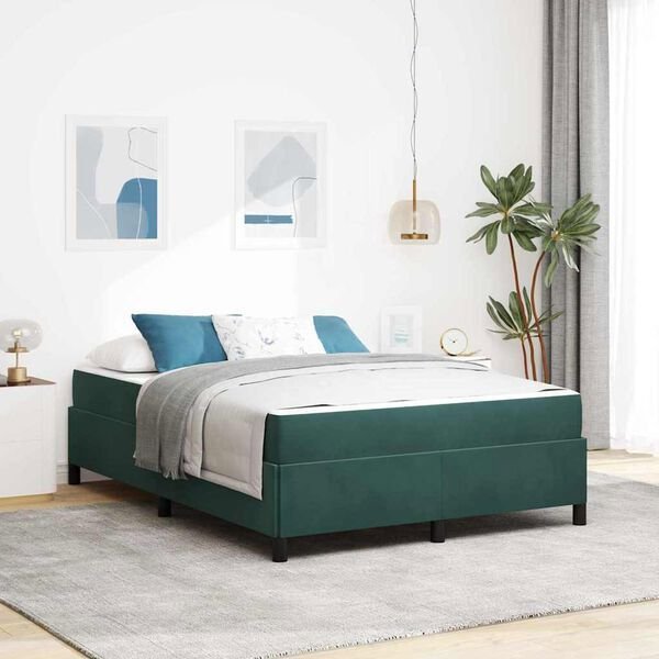 vidaXL Κρεβάτι με Στρώμα 140x200 cm, Υφασμάτινο Πλαίσιο Κρεβατιού, Σκούρο Πράσινο