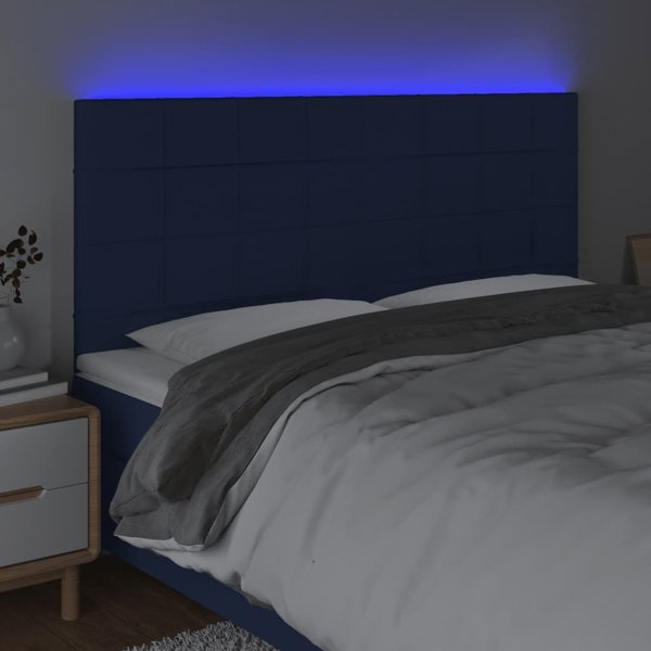 vidaXL Κεφαλάρι κρεβατιού με LED, μπλε, 200x5x118/128 εκ, ύφασμα