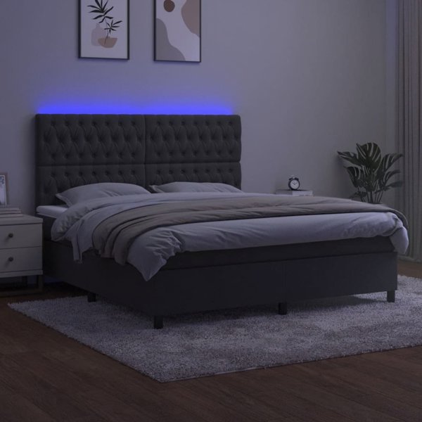 vidaXL Lowzko kontynentalne z materacem i LED szary aksamit 180x200 cm