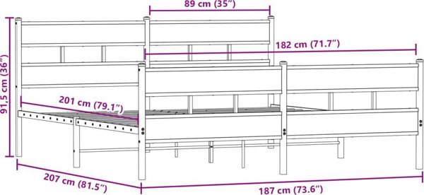 vidaXL Μεταλλικός σκελετός κρεβατιού Sonoma Δρυς 180x200 εκ.