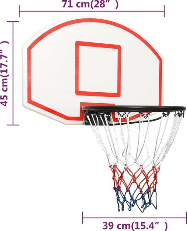 vidaXL Pinakas me kosko gia basket, lefkos, 71x45x2 cm, polietilenio