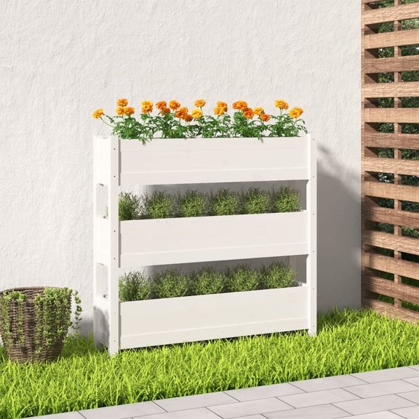 vidaXL Donica λευκή 112x25x104,5 cm από μασίφ πεύκο