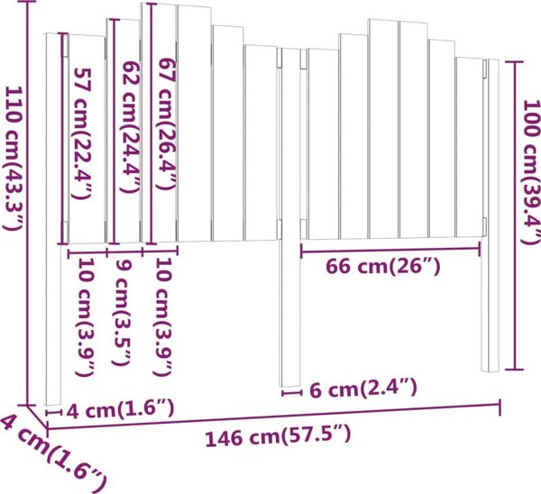 vidaXL Κεφαλάρι κρεβατιού μαύρο, 146x4x110 εκ., μασίφ ξύλο πεύκου