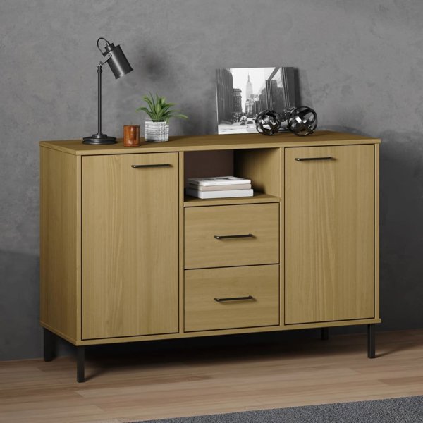 vidaXL Συρταριέρα OSLO, μεταλλικά πόδια, καφέ, 113x40x77 εκ.