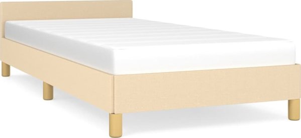 vidaXL Rama κρεβατιού με κεφαλάρι, κρεμ, 90x200 εκ., με υφασμάτινη επένδυση