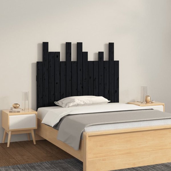 vidaXL Κεφαλάρι κρεβατιού, μαύρο, 95,5x3x80 εκ, μασίφ ξύλο πεύκου