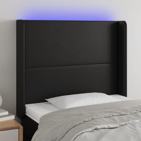 vidaXL Zaglowek do lotka z LED czarny 83x16x118/128 cm sztuczna skora