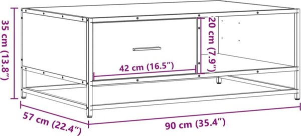 vidaXL Τραπεζάκι καφέ, γκρι δρυς σονόμα, 90x57x35 εκ.