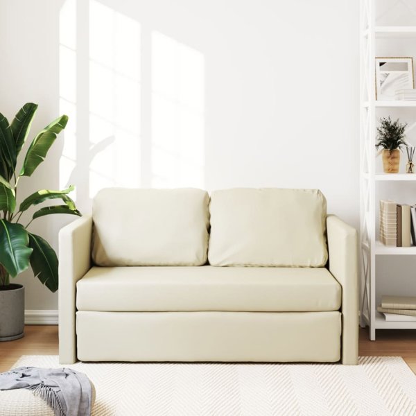 vidaXL Sofa podlogowa 2-w-1, kremowa, 112x174x55 cm, sztuczna skora