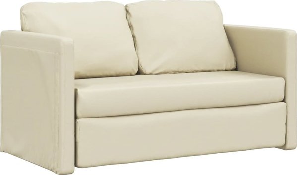 vidaXL Sofa podlogowa 2-w-1, kremowa, 112x174x55 cm, sztuczna skora