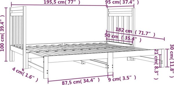 vidaXL Εκτεινόμενο κρεβάτι, λευκό, 2x(90x190) εκ., μασίφ πεύκο