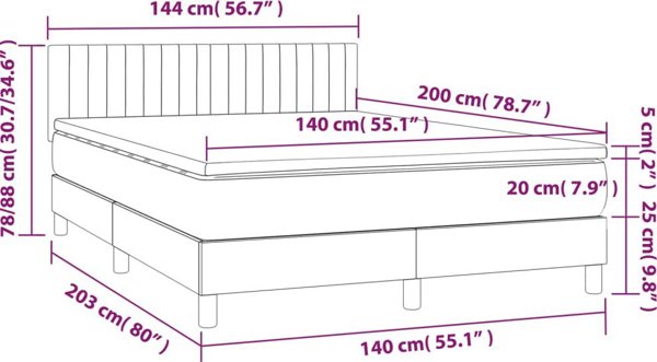 vidaXL Κρεβάτι Continental με Στρώμα, Κρεμ, Υφασμάτινο, 140x200 cm