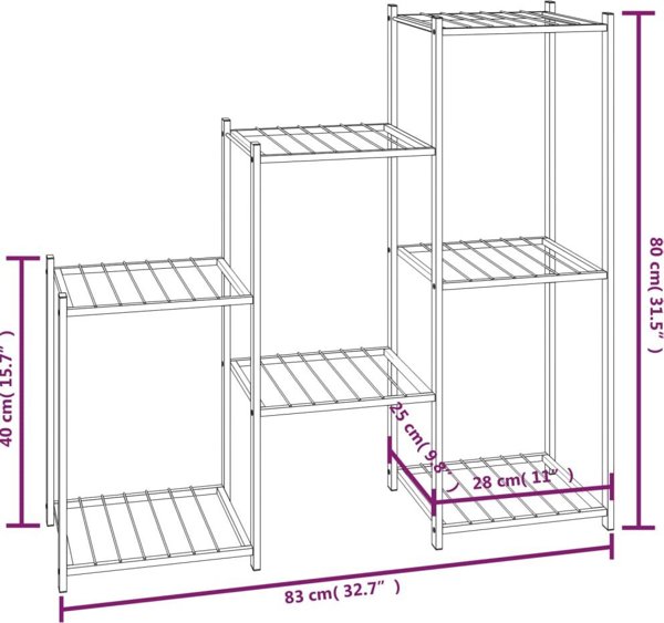 vidaXL Σταντ για λουλούδια, 83x25x80 εκ, μαύρο, σιδερένιο