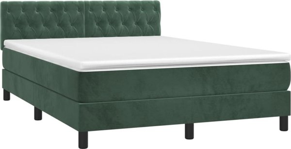 vidaXL Lozko kontynentalne z materacem i LED zielony aksamit 140x190cm