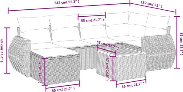 vidaXL Σετ 7 τεμαχίων κήπου με μαξιλάρια, ανάμεικτο μπεζ