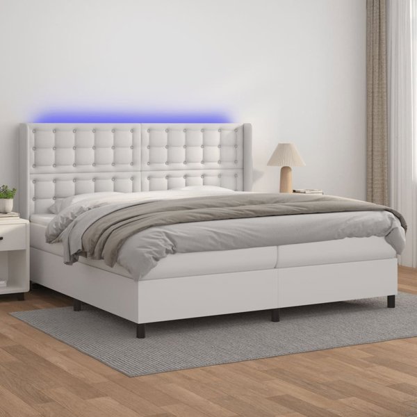 vidaXL Lozko kontynentalne z materacem i LED biala ekoskora 200x200 cm