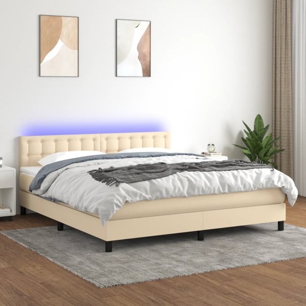 vidaXL Λιτό Κρεβάτι Continental με Στρώμα, Κρεμ, 160x200 cm, Ύφασμα