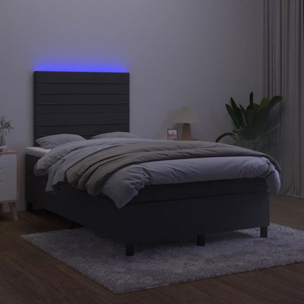 vidaXL Κρεβάτι κοντινένταλ με στρώμα και LED, μαύρο βελούδο 120x200 εκ.