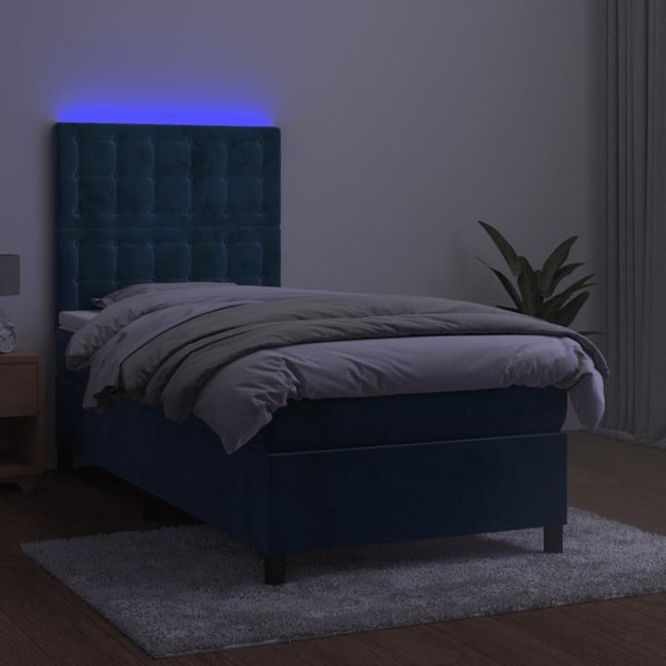 vidaXL Λύκος κοντινεντάλ με στρώμα και LED, μπλε βελούδο 100x200 εκ