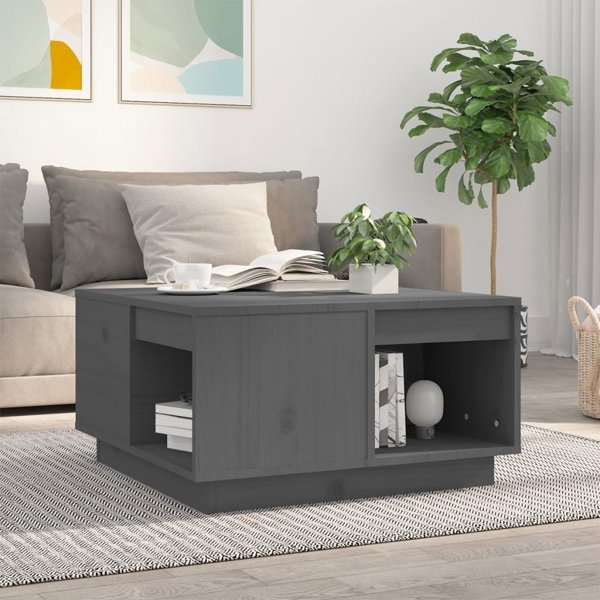 vidaXL vidaXL Stolik kawowy, szary, 60x61x32,5 cm, lite drewno sosnowe