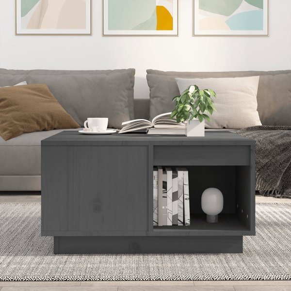 vidaXL vidaXL Stolik kawowy, szary, 60x61x32,5 cm, lite drewno sosnowe