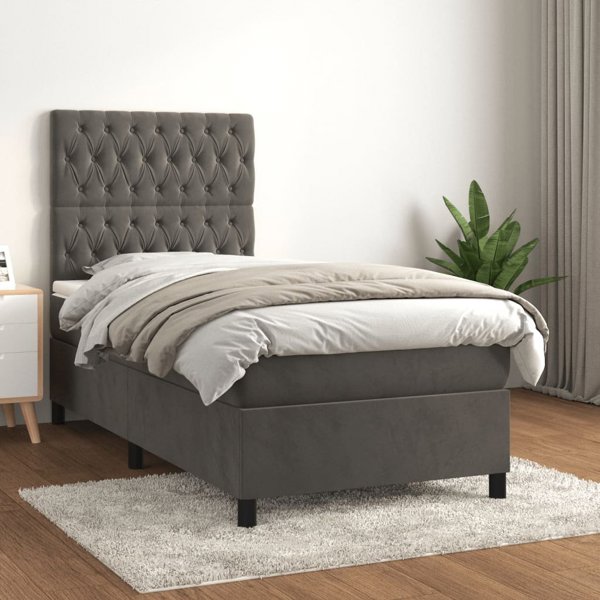 vidaXL Κρεβάτι Continental με Στρώμα, Σκούρο Γκρι Βελούδο, 80x200 cm