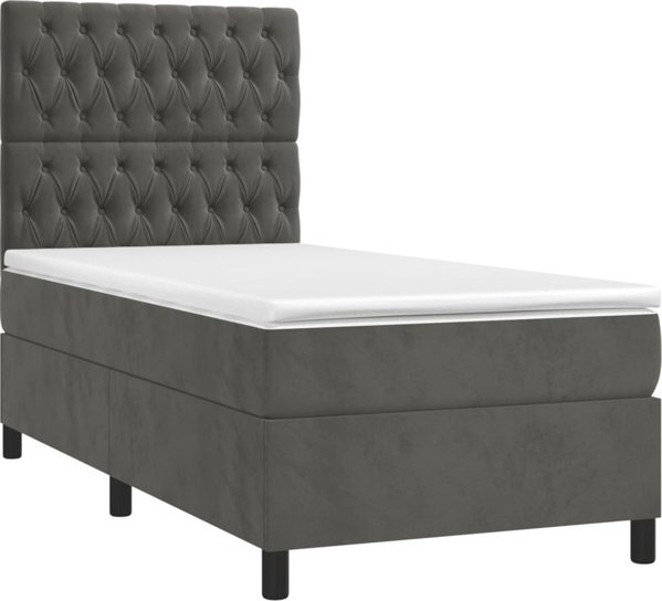 vidaXL Κρεβάτι Continental με Στρώμα, Σκούρο Γκρι Βελούδο, 80x200 cm