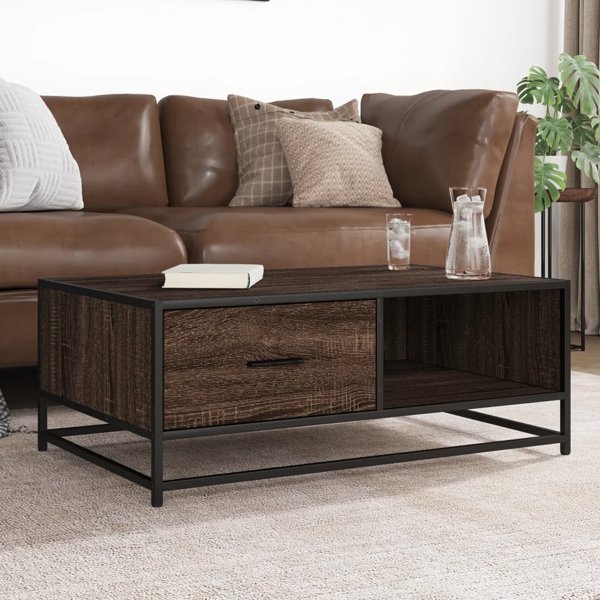 vidaXL Τραπέζι καφέ, καφέ βελανιδιά, 90x57x35 cm, ξυλεπενδύσεις
