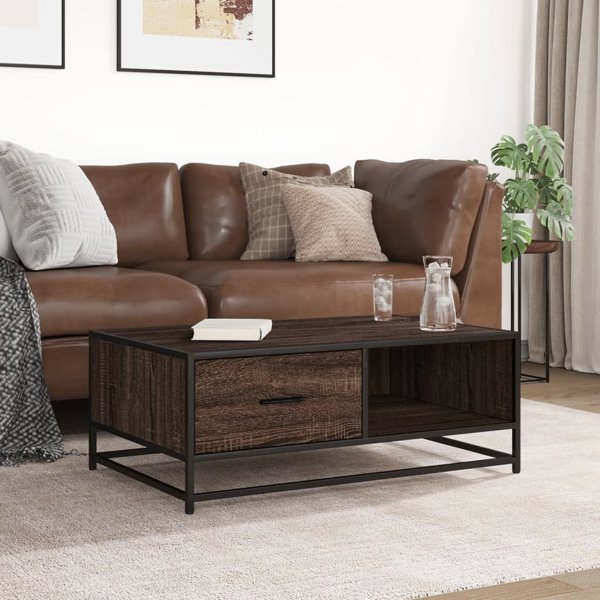 vidaXL Τραπέζι καφέ, καφέ βελανιδιά, 90x57x35 cm, ξυλεπενδύσεις