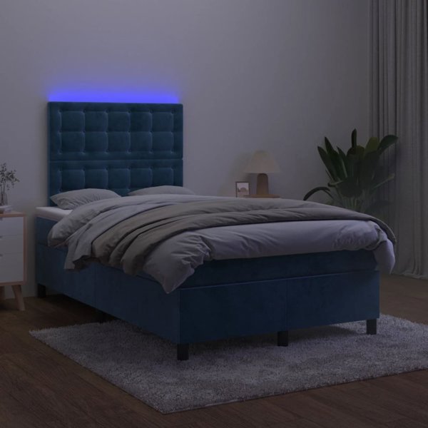 vidaXL Κρεβάτι κοντινεντάλ με στρώμα και LED, μπλε βελούδο, 120x200 εκ