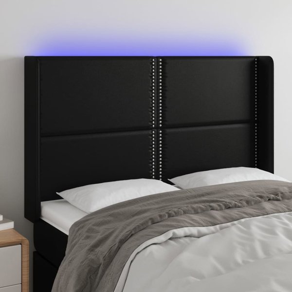 vidaXL Κεφαλάρι κρεβατιού με LED, μαύρο, 147x16x118/128cm, τεχνητό δέρμα