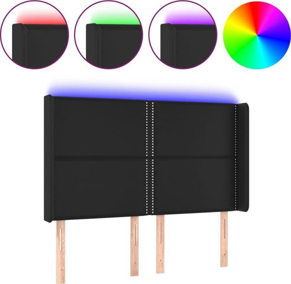 vidaXL Κεφαλάρι κρεβατιού με LED, μαύρο, 147x16x118/128cm, τεχνητό δέρμα