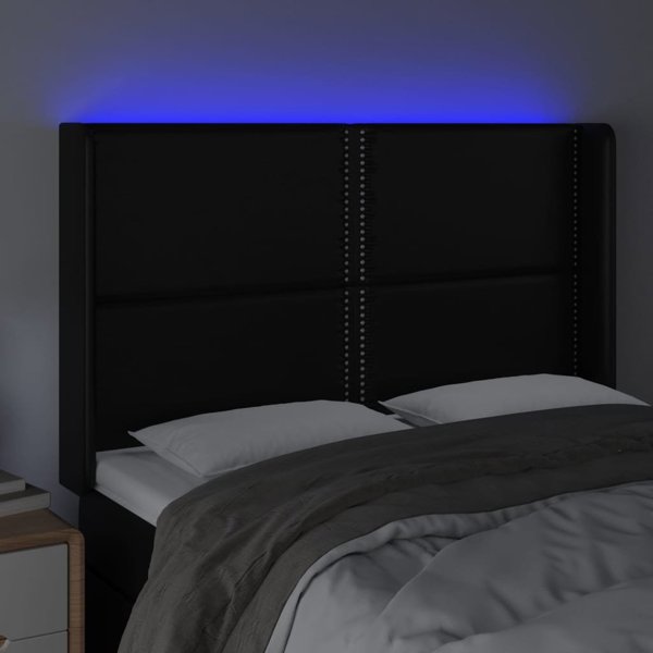 vidaXL Κεφαλάρι κρεβατιού με LED, μαύρο, 147x16x118/128cm, τεχνητό δέρμα