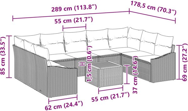 vidaXL Σετ Καναπέδων Κήπου 10 Τμχ, Πολυρατάν & Ξύλο Ακάνθιας, Μαύρο