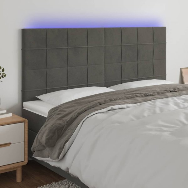 vidaXL Κεφαλάρι κρεβατιού με LED, σκουρόγκρι, 160x5x118/128 εκ., βελούδο