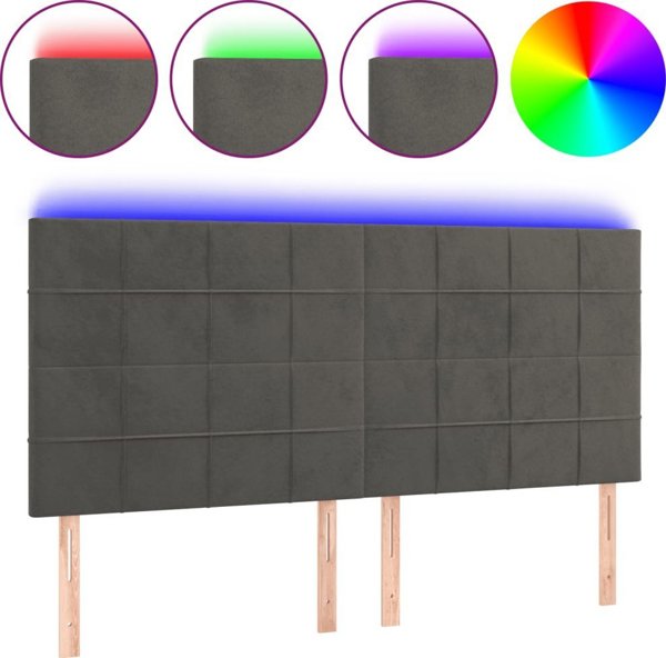 vidaXL Κεφαλάρι κρεβατιού με LED, σκουρόγκρι, 160x5x118/128 εκ., βελούδο