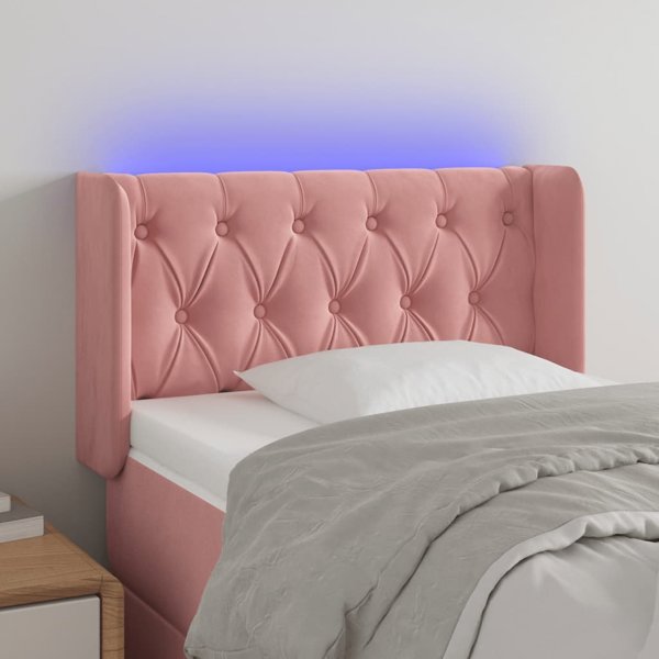 vidaXL Zaglowek do lozka z LED, rozowy, 83x16x78/88 cm, aksamit