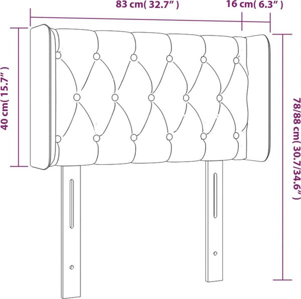 vidaXL Zaglowek do lozka z LED, rozowy, 83x16x78/88 cm, aksamit