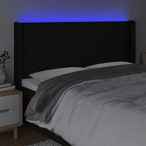 vidaXL Zaglowek do lozka z LED czarny 203x16x118/128 cm tkanina