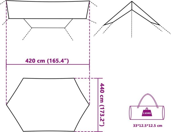 vidaXL Υφασμάτινο κάλυμμα κατασκήνωσης, γκρι-πορτοκαλί, 420x440 εκ, αδιάβροχο