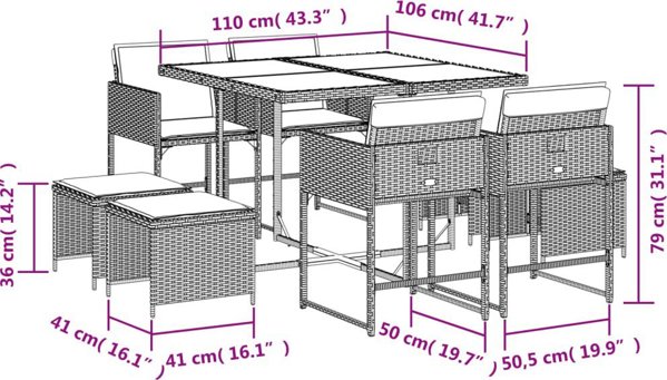 vidaXL Σετ επίπλων κήπου 9 τεμαχίων με μαξιλάρια, μπεζ ανάμεικτο